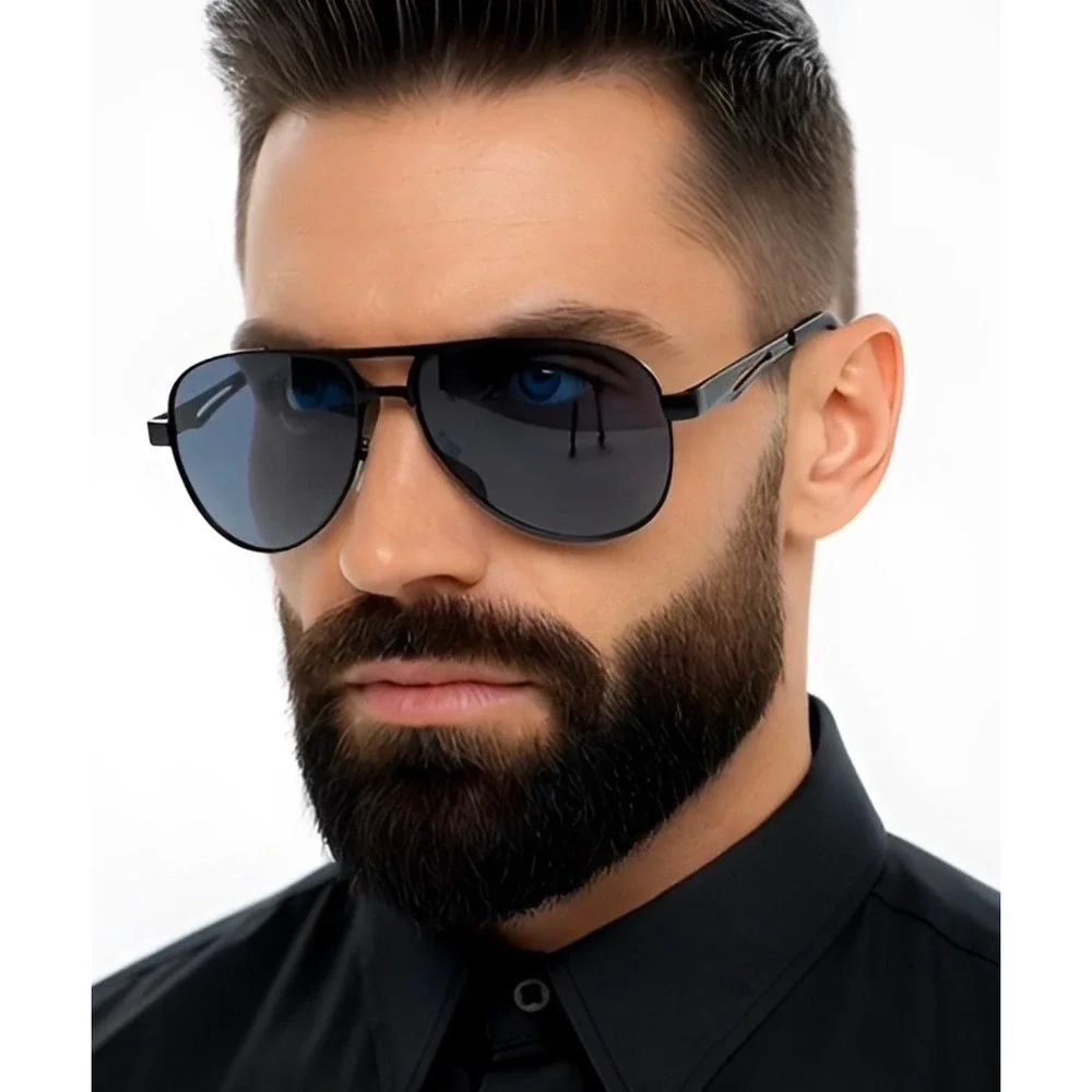 Mens Black Aviator Sunglasses Full Rim‎ Metal Frame Polarized Dark Lens Driving